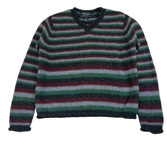 American Eagle Outfitters Pullover Sweater Men Wool V Neck Multicolor Striped - Picture 2 of 9